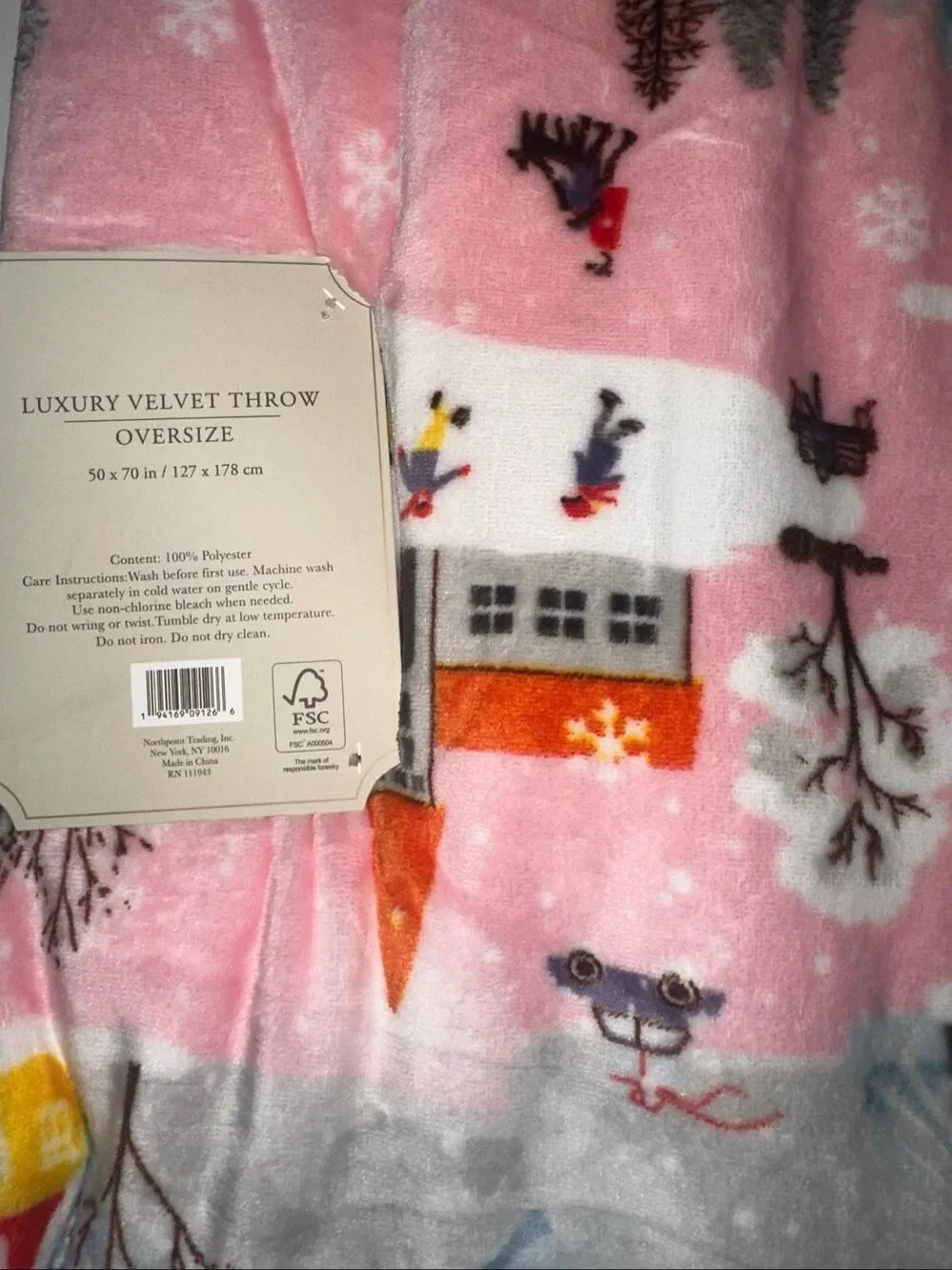 Christmas Farmhouse Luxury Velvet plush Throw Blanket Barbie Pink Christmas tree